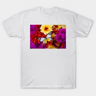 Multicolored Butterfly On Pom Bouquet Still Life T-Shirt